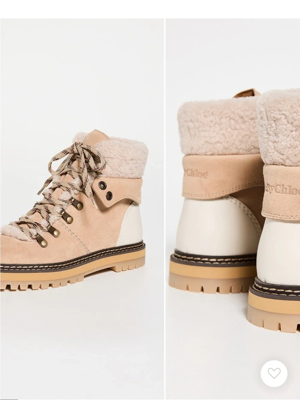 See By Chloe Suede Sherpa-Lined Hiker Boots - Beige